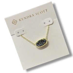 Kendra Scott Elisa Gold Pendant Necklace Multi Drusy Holographic 15-17” - NEW